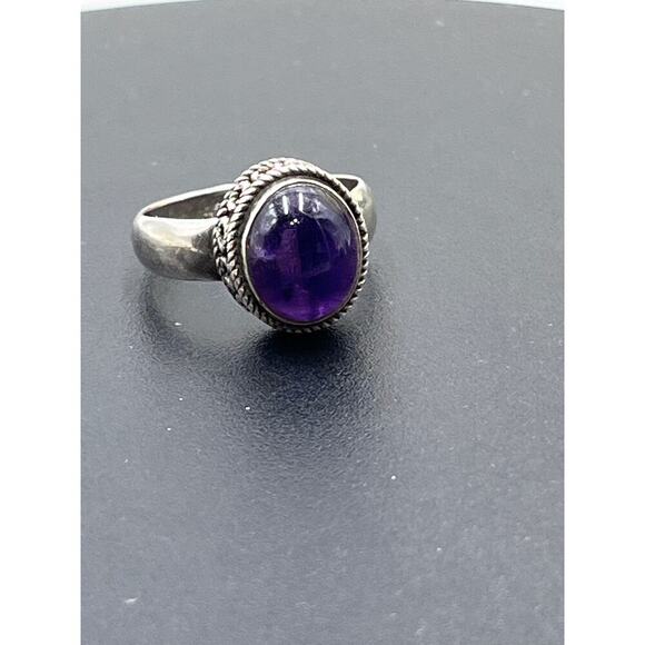 Vintage Sterling Silver Oval Purple Amethyst Cabochon Bezel Set Ring Sz 7.5 - Picture 7 of 10